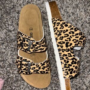 Leopard Print Buckle Sandals